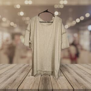 Umgee‎ Textured Boho Cotton Knit Tunic Fringe Accents Light Grey 1X